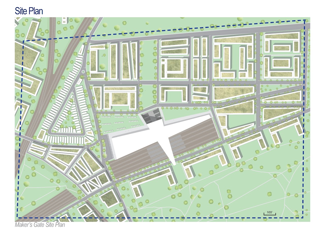 Makers' Gate — Evening plaza